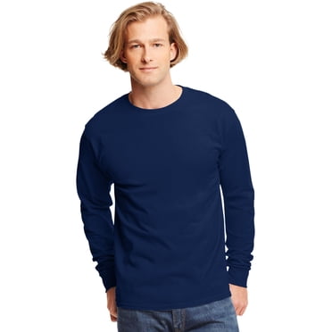 Hanes T-Shirt à Manches Longues pour Hommes Sans Étiquette - Meilleur Vendeur, L, Marine