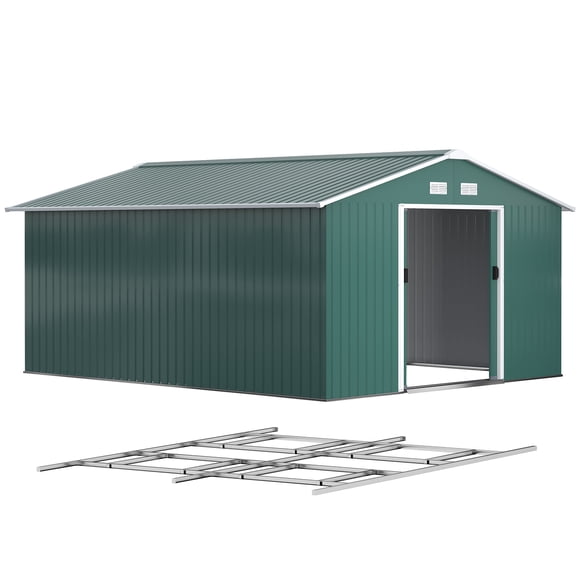 Outsunny Remise de Jardin 11 Pieds x 13 Pieds avec Trousse de Fondation en Acier