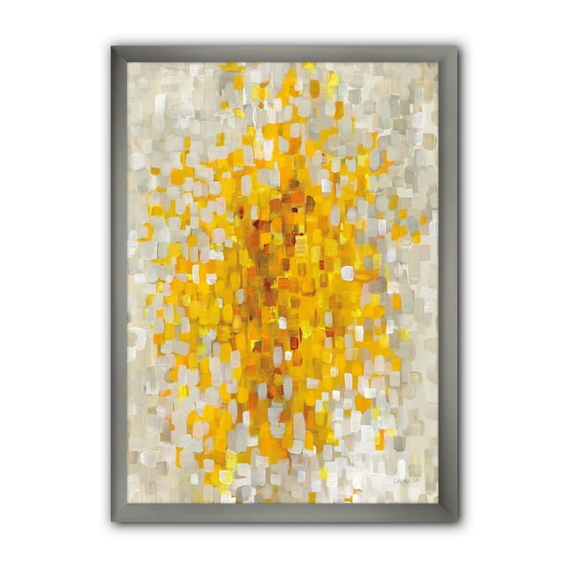 Designart Blocs Explosion Jaune Glam Art Mural Encadré avec Blocs Rectangulaires Abstraits Jaunes et orange sur une Toile en Coton beige et Gris Pâle, Monté sur un Cadre Gris de 1,5 Po. Cette Impression sur Toile Moderne Comprend un kit de Suspension et Est Idéale pour la Déco Maison Contemporaine.