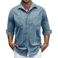thumbnail image 2 of hotojiny Mens Corduroy Button down Shirts Shacket Vintage Textured Long Sleeve Jacket Lightweight Work Shirts with Pockets, 2 of 7