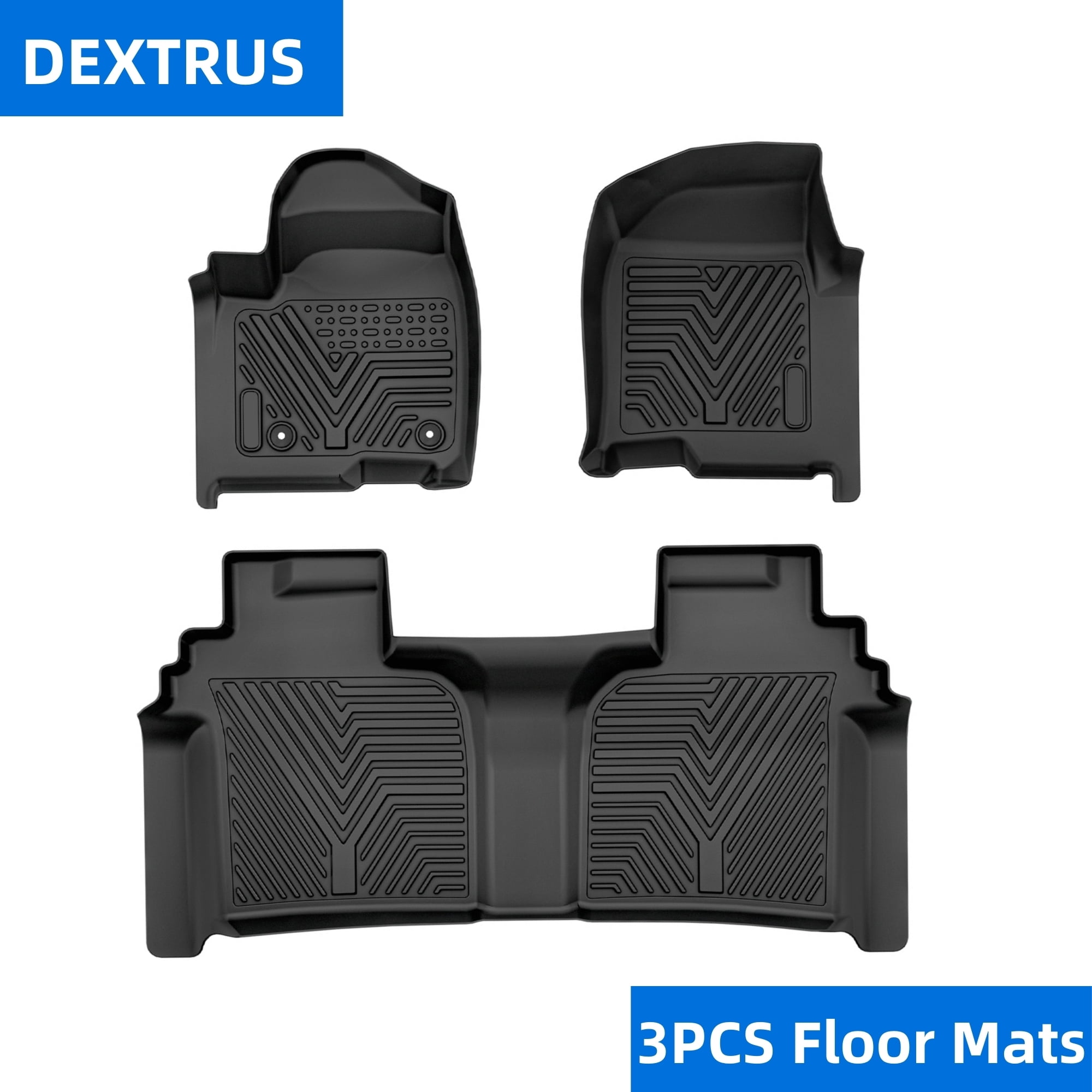 DEXTRUS All Weather Car Floor Mats for 2019-2026 Chevy Silverado/ GMC Serria 1500 2500HD 3500HD Crew Cab, For Models with Rear Underseat Storage & Bucket Seats, Heavy Duty TPE Liners, Black