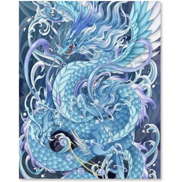 Blue Dragon Interior Canvas Painting Anime Dragon Art Panel Wall Picture Poster Wall Decor Sofa Background Painting Entrance Wall Decor Painting 12x16 inch Unframed