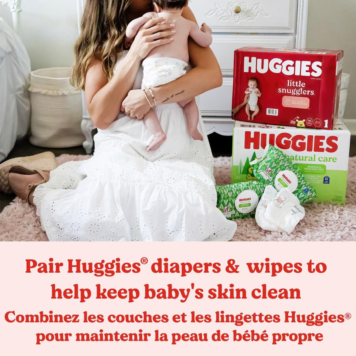 Huggies Natural Care pour peau sensible, Lingettes pour bébés, Non parfumé, 1 emballage à couvercle rabattable, total de 56 lingettes