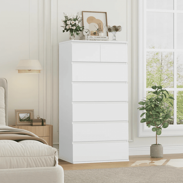 Homfa Commode Blanche à 7 Tiroirs, Armoire de Rangement Moderne à Tiroirs pour Chambre et Salon