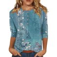 thumbnail image 1 of Innerwin Hauts Imprimé Floral T-Shirt Femme Col Rond Ample Bleu Ciel 2TG, 1 of 4
