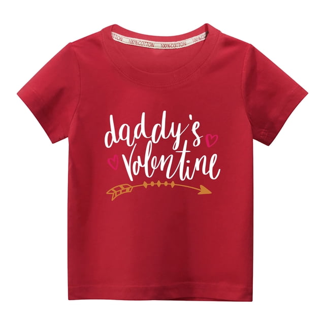 RKSTN Hauts de la Saint-Valentin pour Tout-Petits Garçons Filles 2024 Mode Mignon Couleur Unie Col Rond Hauts Imprimé Cœur Manches Courtes