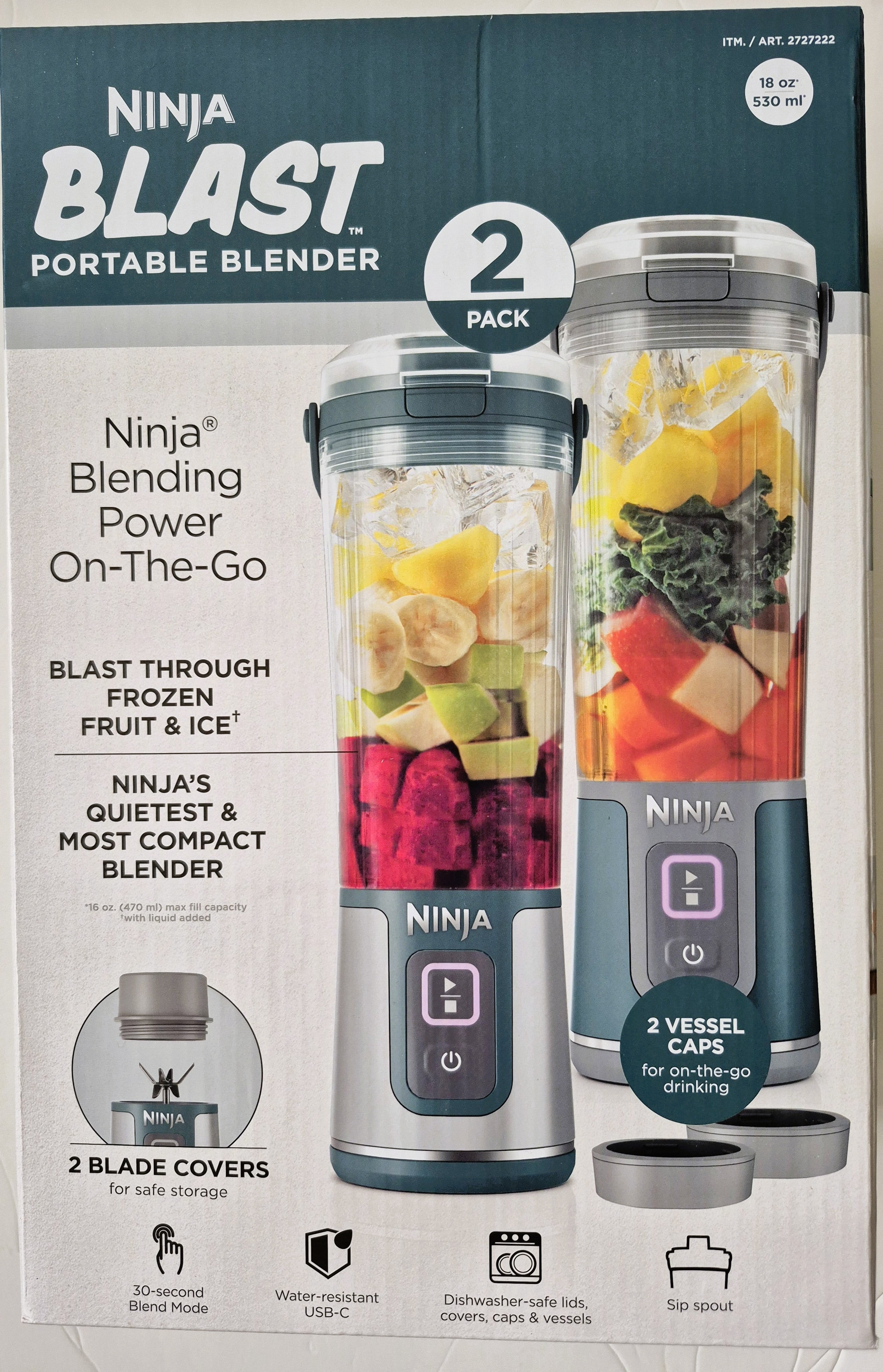 Ninja Blast Portable Blender 2‑Pack, Cordless 18oz Personal
