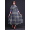 thumbnail image 2 of Bimba Check Printed Womens Roll Up Sleeves Dress Mandarin Collar Button Down Shirt-Small, 2 of 5