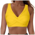 thumbnail image 1 of Huesdet Bikini Tops for Women Triangle Bikini Top Ribbed Push up Padded Halter String Bathing Suits Top(Yellow,XL), 1 of 9