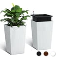 thumbnail image 2 of BeesClover 16 Inch Tall Planter Set of 2 Large Rattan Flower Pot with 2 Trays & a Water Level Monitor & Wheels Outdoor and Indoor for Patio, Porch, Living Room, or Home Office, 2 of 9