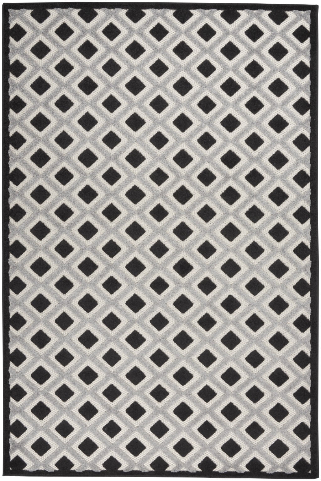 HomeRoots Black and White Gray Indoor Outdoor Area Rug, 4' x 6', Stain-Resistant, 1 Count
