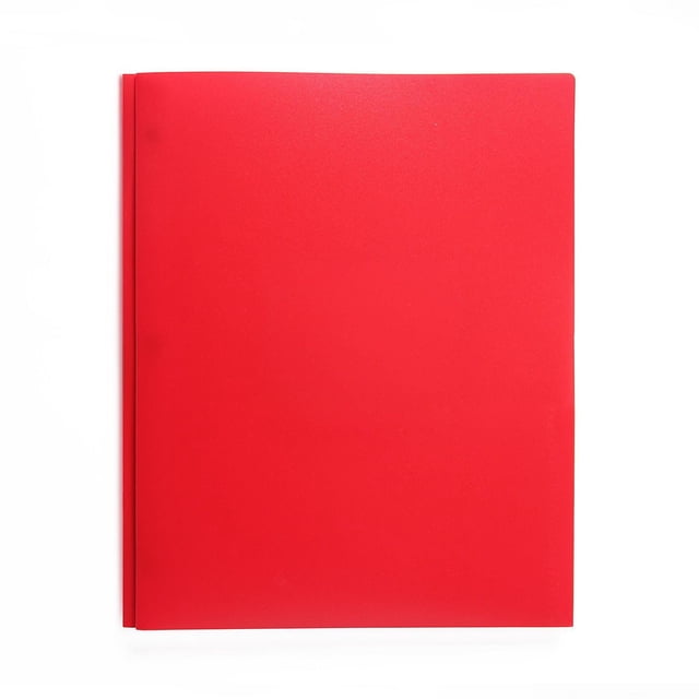 Pen+Gear Portfolio en Poly avec Attaches en Rouge, Vue Orientée vers l'Avant avec une Couverture en Polypropylène durable, Trois Attaches Métalliques pour Fixer des documents Format Lettre, et Deux Pochettes Intérieures Pouvant Contenir jusqu'à 25 Feuilles Chacune, Convient à l'Organisation de Rapports et au Travail Scolaire.