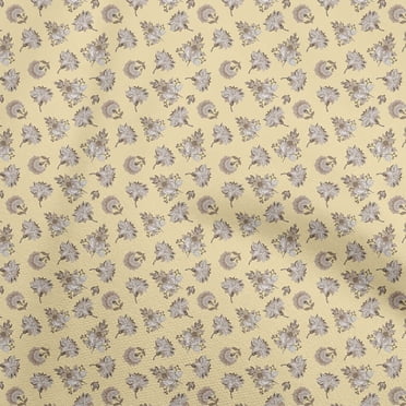 oneOone Polyester Spandex Light Yellow Fabric Jacobean Floral Fabric For Sewing Printed Craft Fabric By The Yard 56 Inch Wide