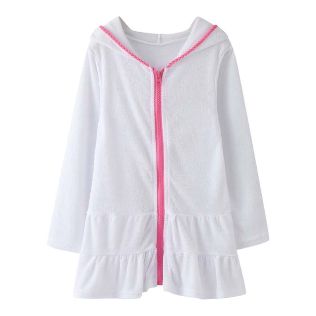 Cache-maillot pour Fille Enfant - Cache-Maillot pour Enfants à Fermeture Éclair, Peignoir de Plage à Capuche Absorbant