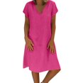 thumbnail image 1 of CHUANK Robes en Lin pour Femmes Été Grande Taille Manches Courtes Col en V Longueur Genou Robe Ample Décontractée Confortable Robe de Plage Soldes de Liquidation 2024, 1 of 6