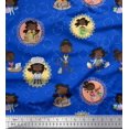 thumbnail image 1 of Soimoi Blue Rayon Crepe Fabric Circle,Cook & Working Girl Print Fabric by Yard 46 Inch Wide, 1 of 3