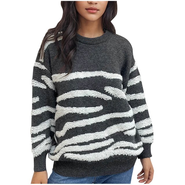 Rbaofujie Chandails pour Femmes Mode d'Automne Chandail Décontracté Confortable à Manches Longues à Col Rond Blouse Haut Chandail Gris Chandails pour Femmes