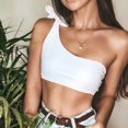 thumbnail image 2 of Sylvamorning Women Summer One Shoulder Bikini Top Solid Color Bathing Suit, 2 of 9