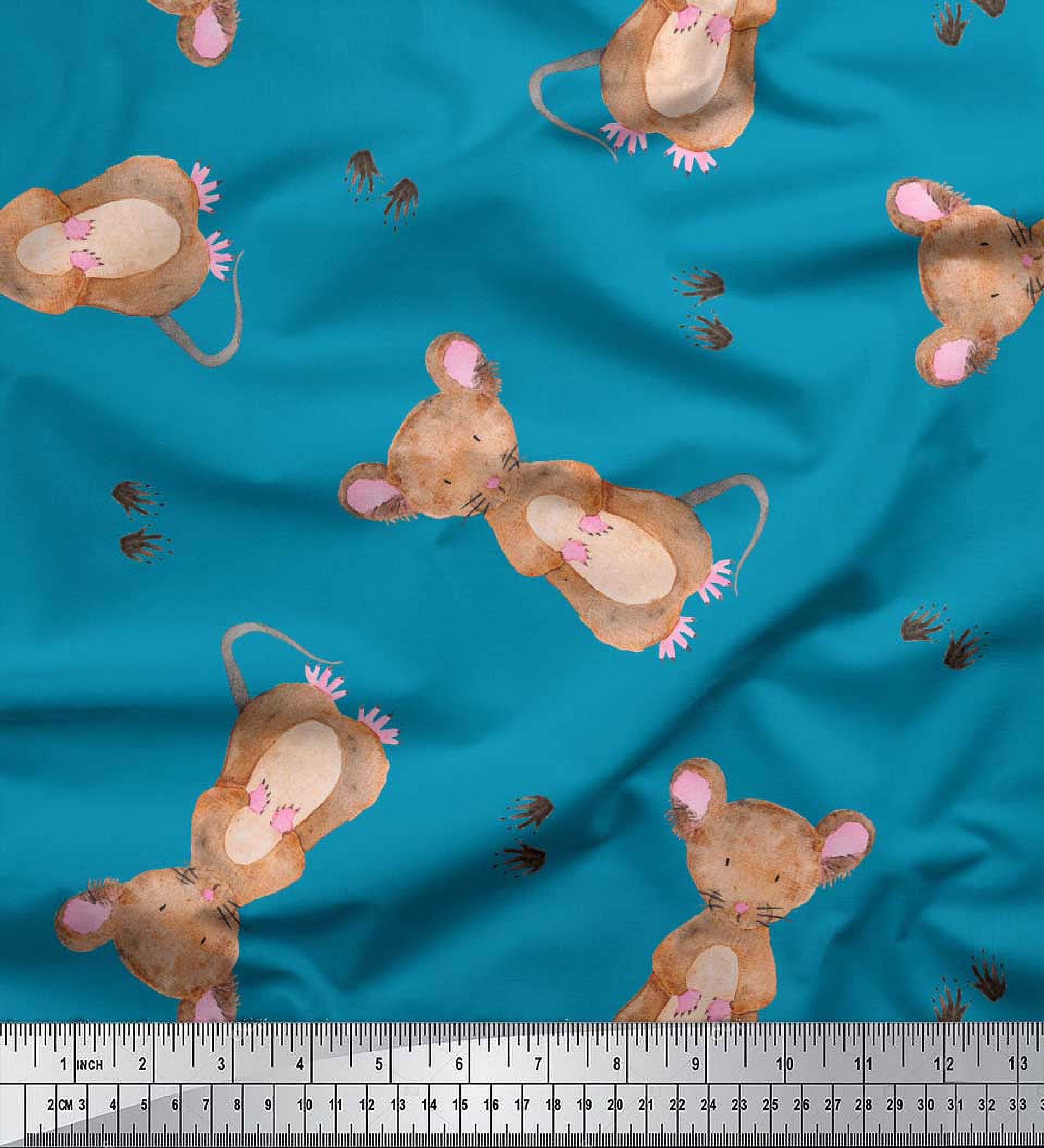 Soimoi Blue Georgette Viscose Fabric Footprints & Mouse Kids Decor Fabric Printed Yard 44 Inch Wide