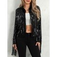 thumbnail image 2 of Gupgi Women Sparkly Sequins Jacket Shiny Glitter Open Front Tassel Fringe Coat Disco Jacket, 2 of 9