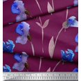 thumbnail image 2 of Soimoi Red Poly Georgette Fabric Leaves,Purple & Blue Floral Printed Fabric 1 Yard 52 Inch Wide, 2 of 3