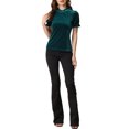 thumbnail image 2 of INSPIRE CHIC Chemise à Col à Volants pour Femmes, Manches Courtes, Hauts en Velours, Blouse m Bleu Vert, 2 of 6