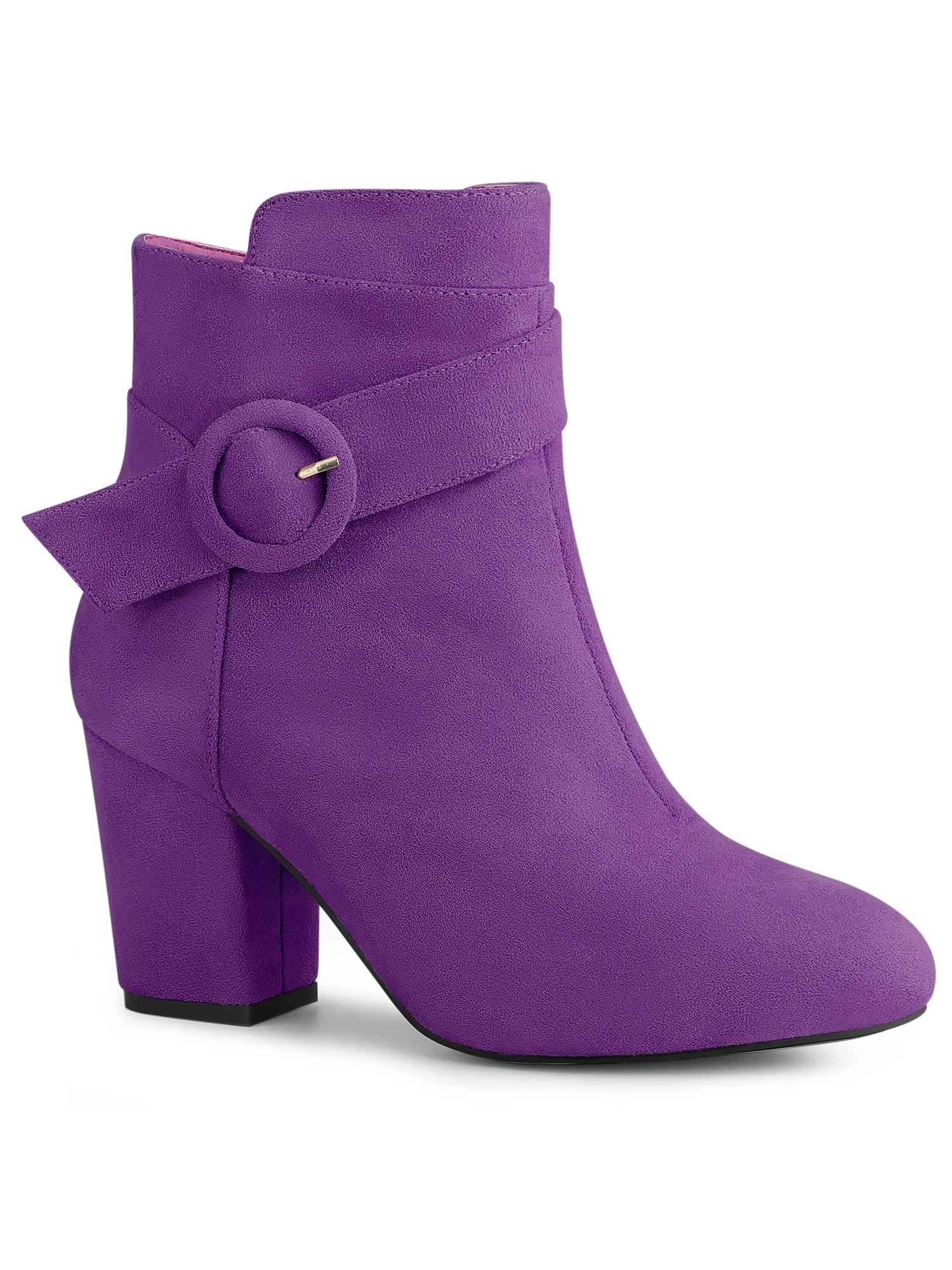 Unique Bargains Bottes à Talon Bloc à Bout Rond pour Femmes Bottillons Cheville Violet US 8