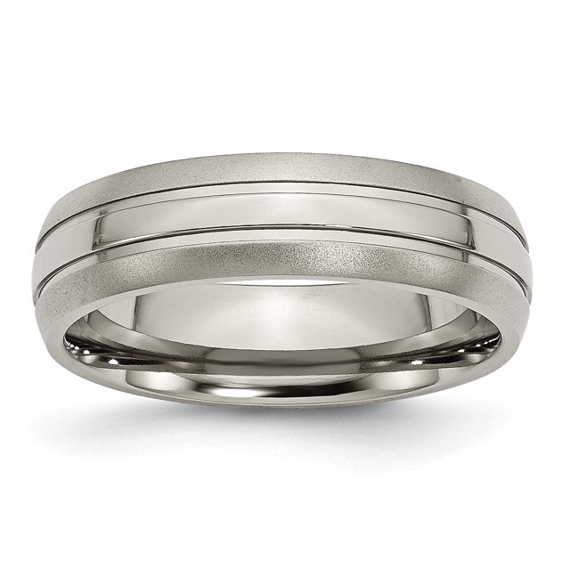 Titanium Grooved 6mm Brushed and Polished Band Size 10.5