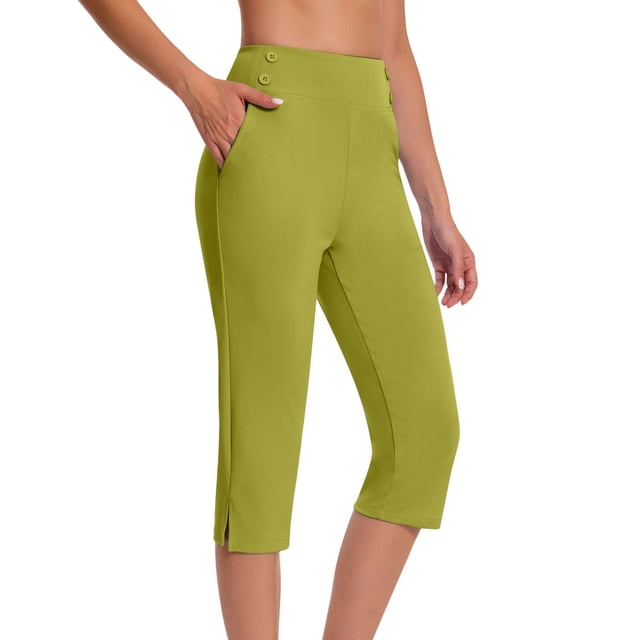 Moxiu Pantalon de Travail pour Femmes avec Poches Taille Haute Extensible Capris de Golf pour Femmes pour l'Été avec Poches Travail Décontracté Multicolore,G