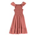 thumbnail image 2 of MIASHUI Robes pour Filles à Manches Volantées, Robe d'Été Trapèze Décontractée, Robe Évasée d'Été, Rouge Brique, 5-6 Ans, 2 of 8