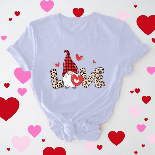 Meichang T-Shirt de la Saint-Valentin pour Femmes, Mignon T-Shirt à Imprimé Cœur, Manches Courtes, Col Rond, Hauts Mignons, Coupe Ample, T-Shirts de Fête, Saint-Valentin