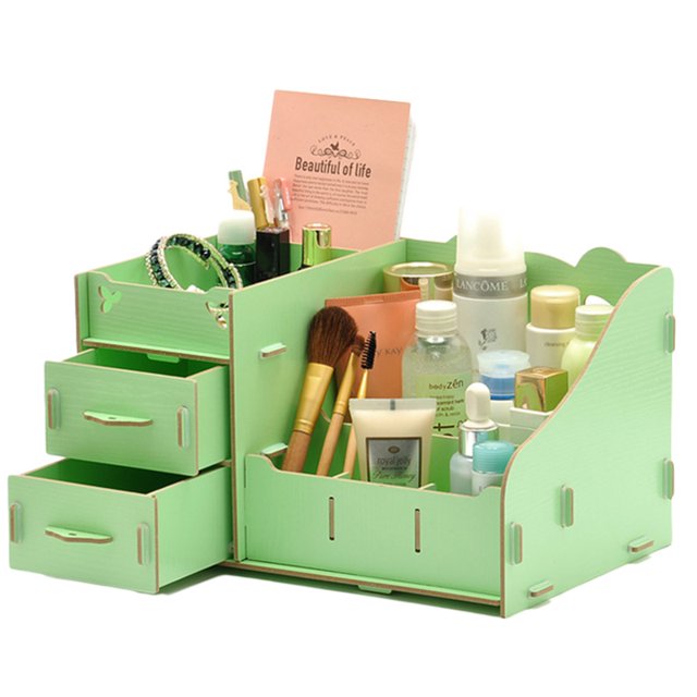 Makeup Organizer Waterproof Wooden Vanity Organizer Cosmetic Holder with Drawers