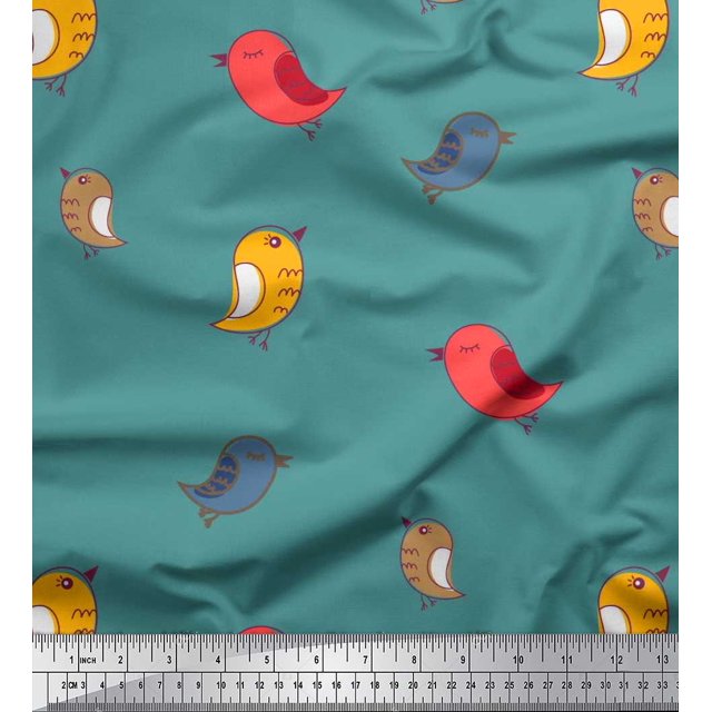 Soimoi Polyester Crepe Fabric Bird Clip Art Print Fabric by Yard 42 Inch Wide