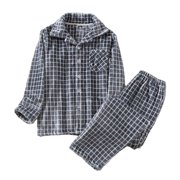 Birdeem Men's Casual Flannel Pajama Set, Lapel Button Down, Thickened Checkered Cardigan with Pockets, Men's Pajama Pants, Men's Pajamas Set