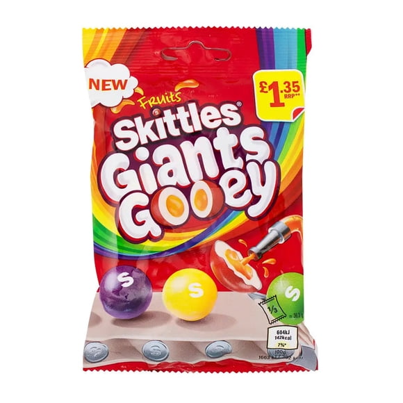 Skittles Giants Gooey Peg Bag 109G - U.K Edition - Candy - Case of 14 - BB: 08/25