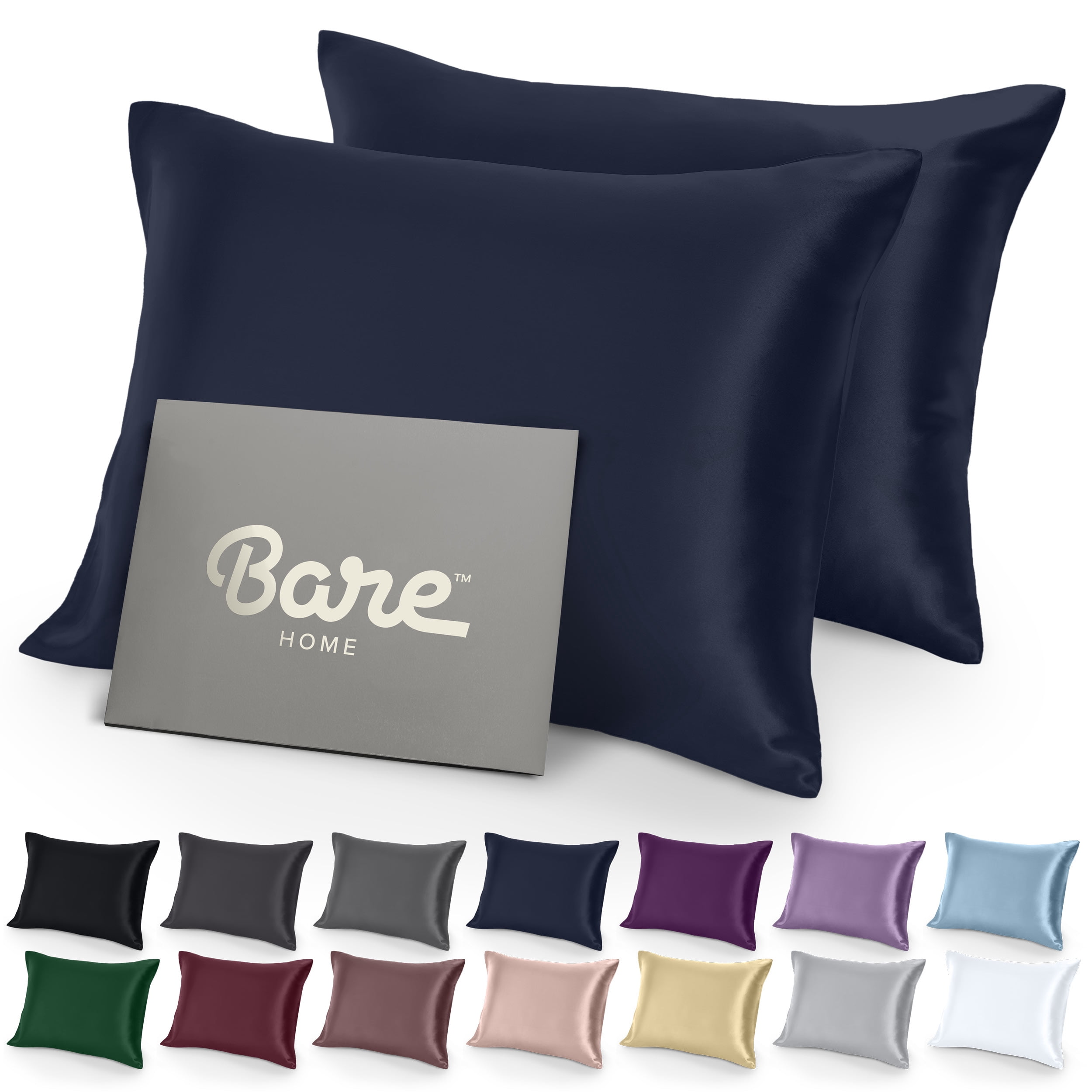 Bare Home Satin Pillowcase Set - Luxury Pillowcases - Soft and Smooth - Breathable - Envelope Closure - King 20x36, Midnight Blue