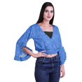 thumbnail image 3 of Moomaya Printed Womens Crop Top Wrap Style Top Wear Ruffle Long Sleeve Casual Summer Blouse, 3 of 5