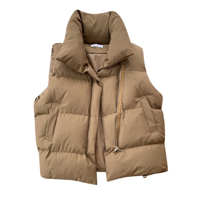 Kcodviy 2025 Autumn Winter Ladies Women Hooded Winter Coat Oversized Solid Puff Padded Cropped Back Jacket Vest