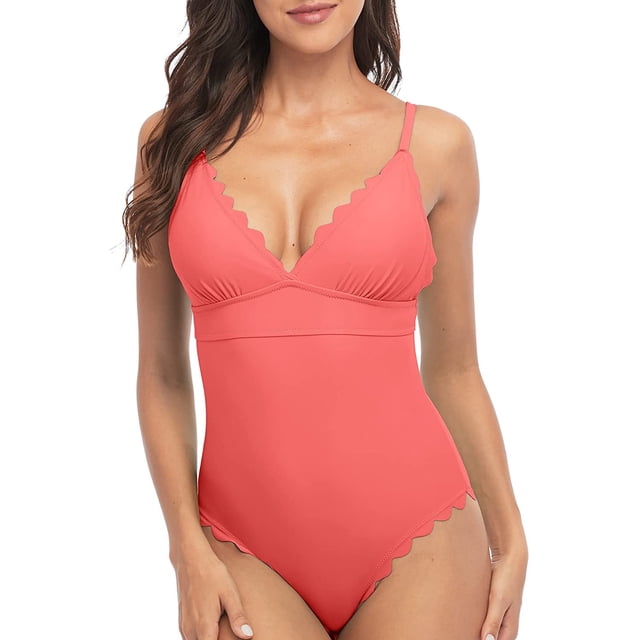 Womens One Piece Swimsuits Scalloped High Cut Backless Monokinis Bathing Suits