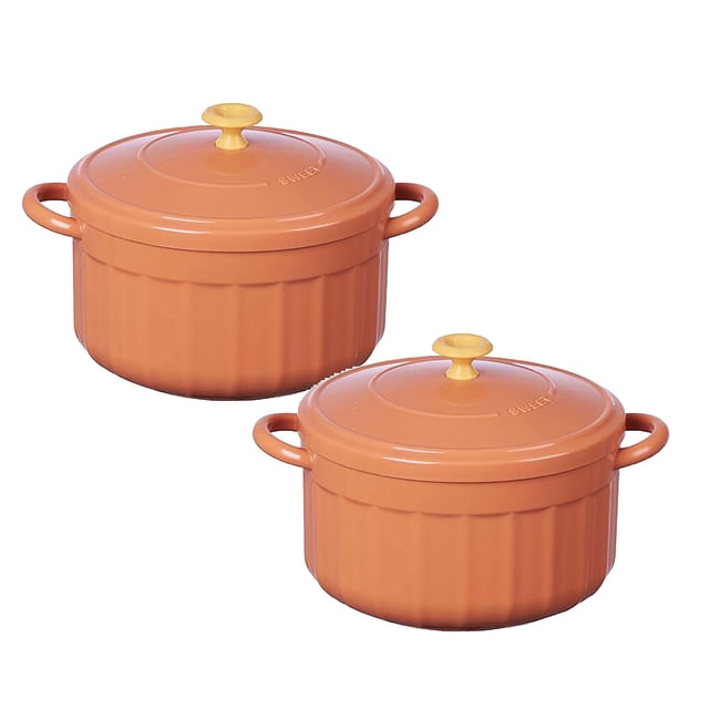 Oleegame Ensemble de Couverts en Acier Inoxydable 2 Pcs Bol de Conservation en Acier Inoxydable Couvercle à Double Isolation Casserole à Lunch Orange