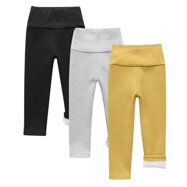 fatyb Lot de 3 Leggings d'Hiver pour Garçons et Filles Doublés en Molleton Pantalons Chauds Bas Taille Haute Extensibles Pantalons Thermiques
