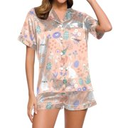 GDREDA Women's Sleepwear Set Ladies Fashion Casual Easter Bunny 3D Digital Print Short Pajamas Pajama Pantsuit Women Pajama Sets pyjamas Grey,L
