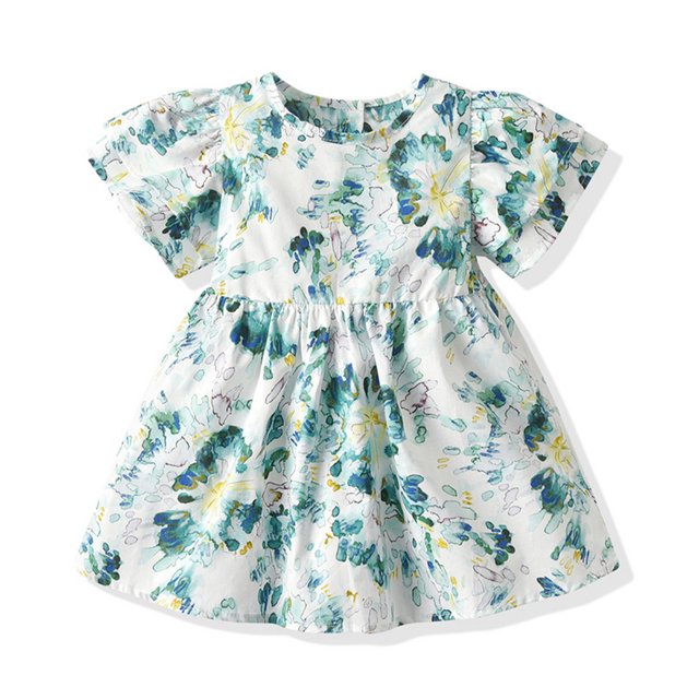 QUDDERR Robe d'Été 9 m-5 T pour Petites Filles, Vacances, pour Bébé et Tout-Petit, Manches Courtes, Robe Soleil en Coton, Robes Décontractées à Fleurs pour Bébés Filles