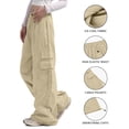 thumbnail image 4 of Timegard Hiking Pants for Women Cargo Pants Wide Leg Elastic Waisted Drawstring Athletic Trousers with Pockets, 4 of 5