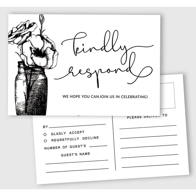 Inkdotpot 50 Blank RSVP Postcards Floral Script Style Print 4"X6" Response Cards,RSVP Reply Card For Wedding,Bridal Shower,Baby Shower