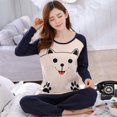 thumbnail image 4 of Printemps Automne Mignons Ensembles de Sommeil pour Femmes Col Rond Manches Longues et Pantalon Ensembles 2 Pcs Costume Décontracté Tenue d'Intérieur pour Dames Pyjama, 4 of 9