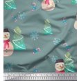 thumbnail image 1 of Soimoi Green Velvet Fabric Snowman & Tree Christmas Printed Fabric 1 Yard 58 Inch Wide, 1 of 5