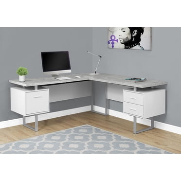 Monarch Specialties Computer Desk, Home Office, Corner, Left, Right Set-up, Storage Drawers, 70"l, L Shape, Work, Laptop, Metal, Laminate, Grey, White, Contemporary, Modern