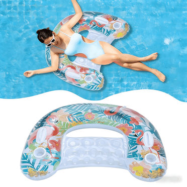 Kidsjoy Flamingo Glitter Inflatable Pool Float with Cup Holders for Adults, Blow up Lounge Chair for Pool, Beach, Lake