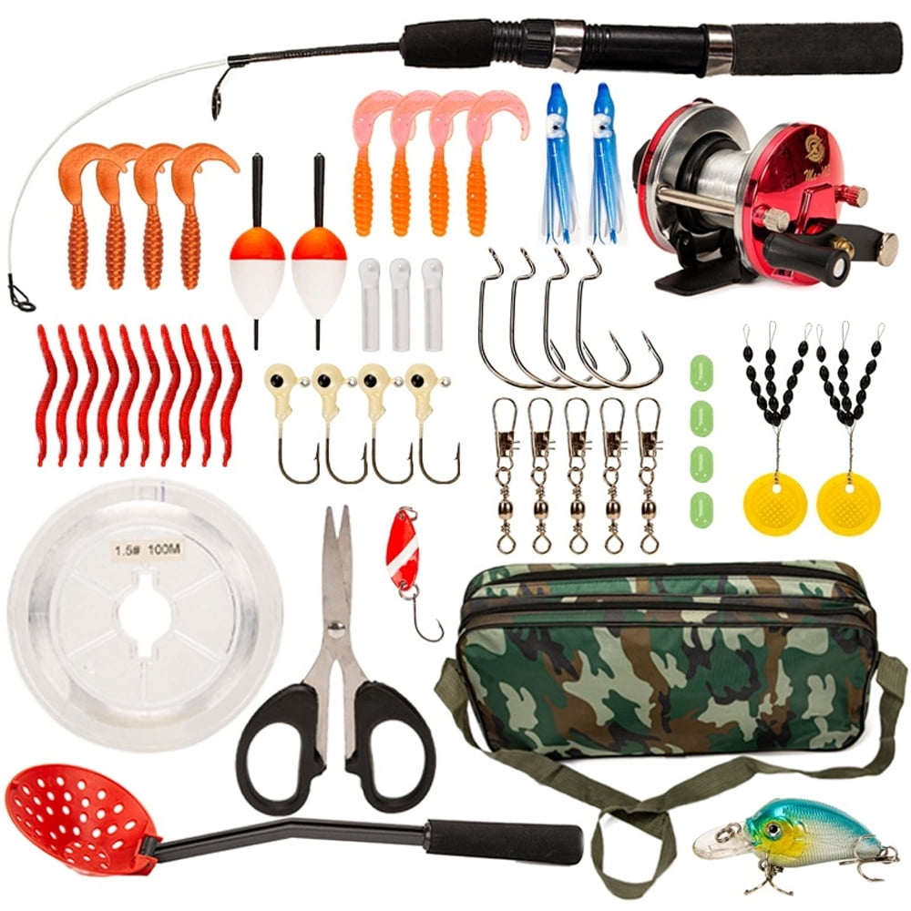 52pcs Ice Fishing Gear Set Ice Fishing Rod and Reel Combo with Ice Fishing Scoop Ice Fishing Hook Fishing Lures